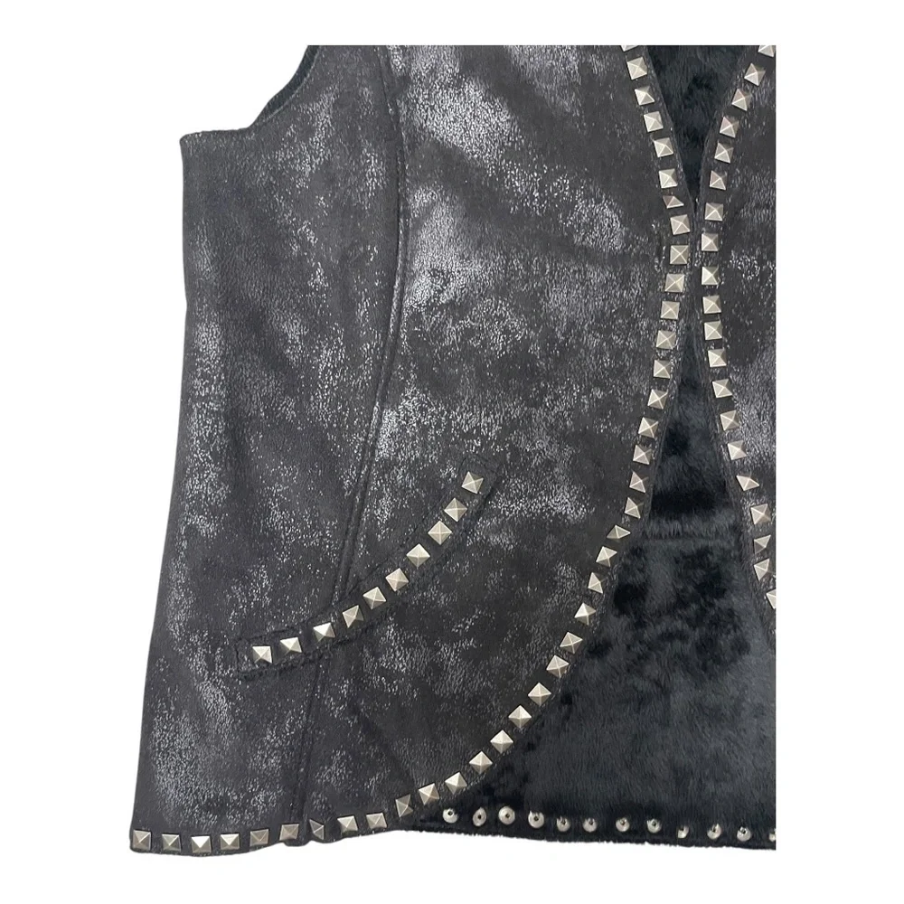 Montanaco Faux Leather‎ Black Studded Western Festival Vest size Large